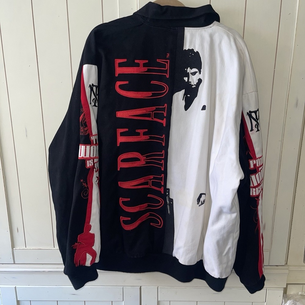 Vintage 90s Jeff Hamilton Scarface Bomber Jacket Size 3XL White/Black READ